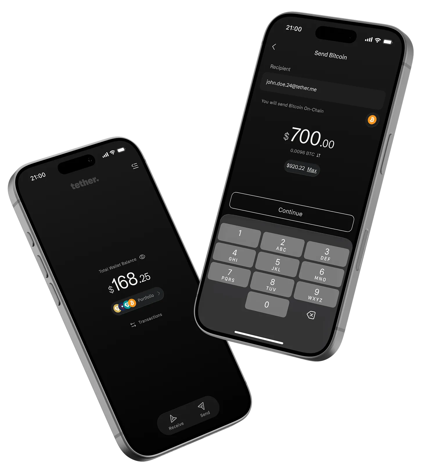 Tether Wallet mobile app preview